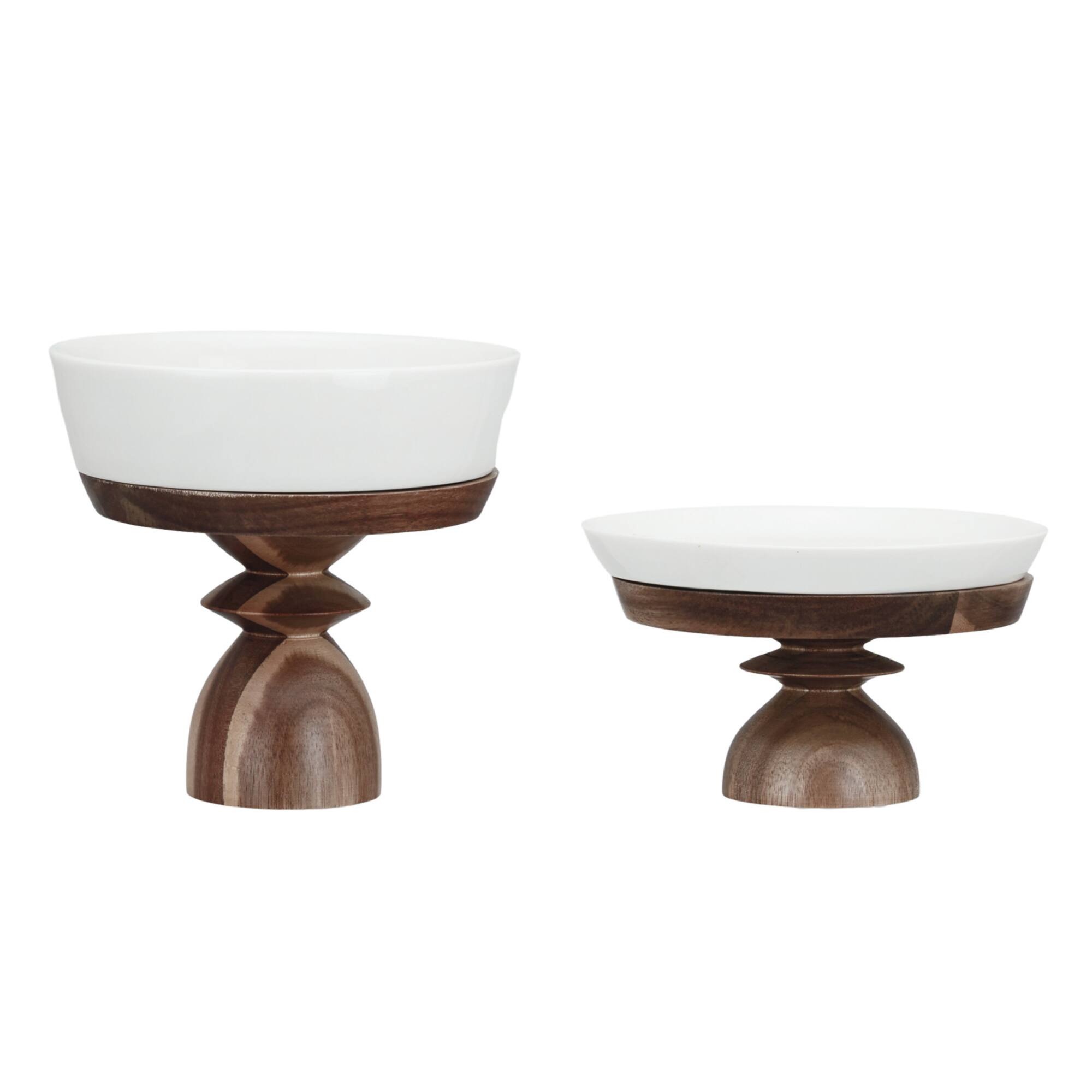 Hello Honey® 5.75" White & Natural Acacia Wood Enhanced Stoneware Serving Set